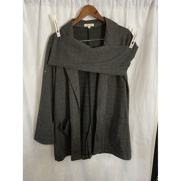 Madewell Blazer Oversized Jacket Knit Glen Plaid Black Gray Women's Size L - Picture 3 of 8